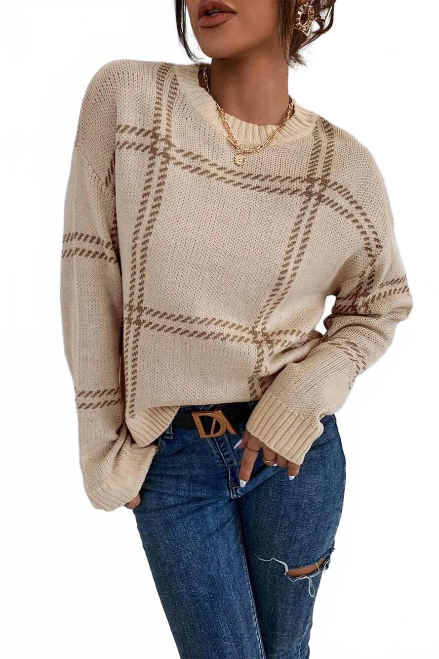 NEW JUPITER & ME knit drop shoulder sweater in plaid print